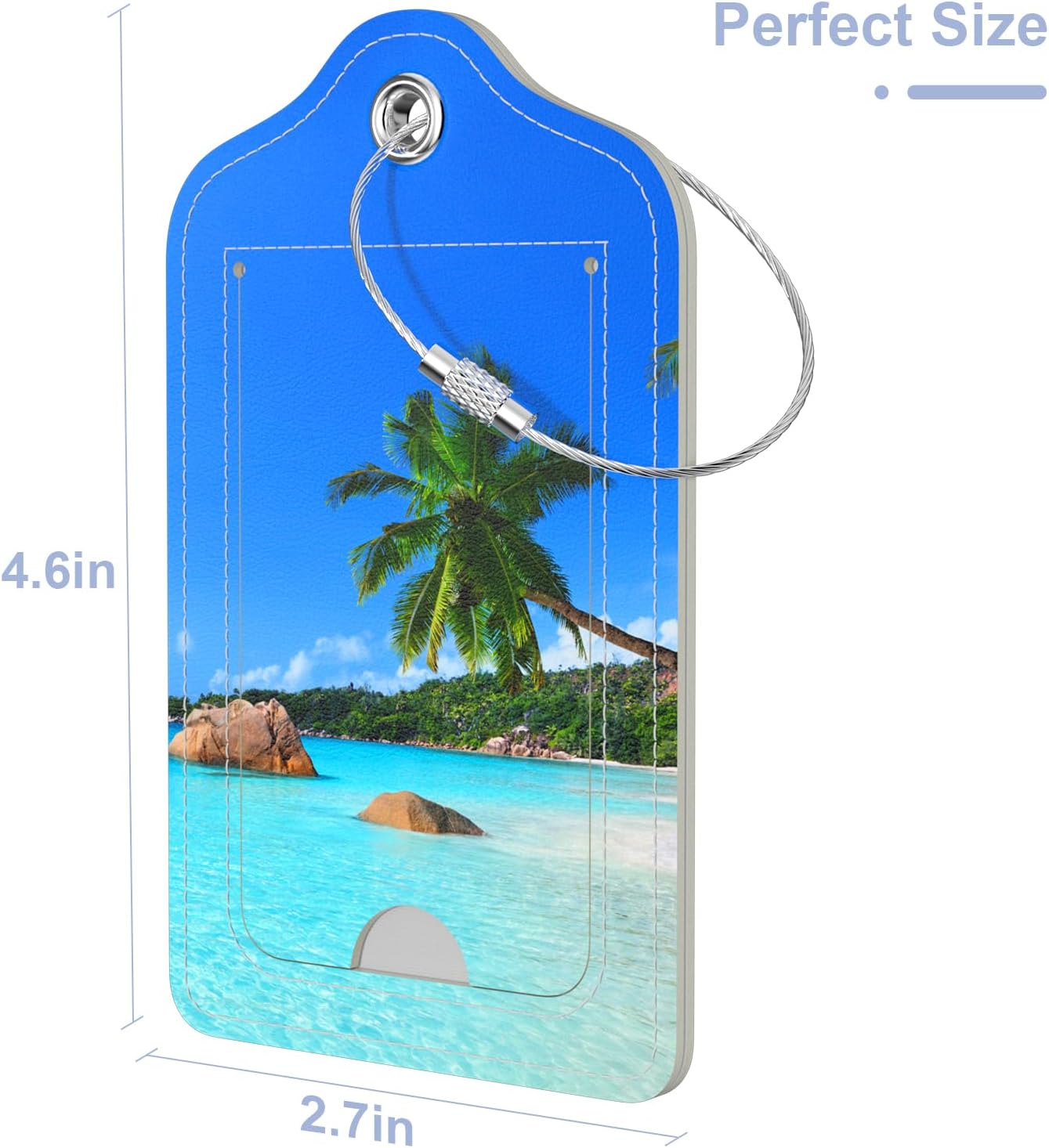 4 Pack PU Leather Luggage Tags for Suitcase, Travel Cruise Luggage Tag with Privacy Flap, Name ID Label and Metal Loop for Women Men Baggage Handbag School Bag Backpack, Beach