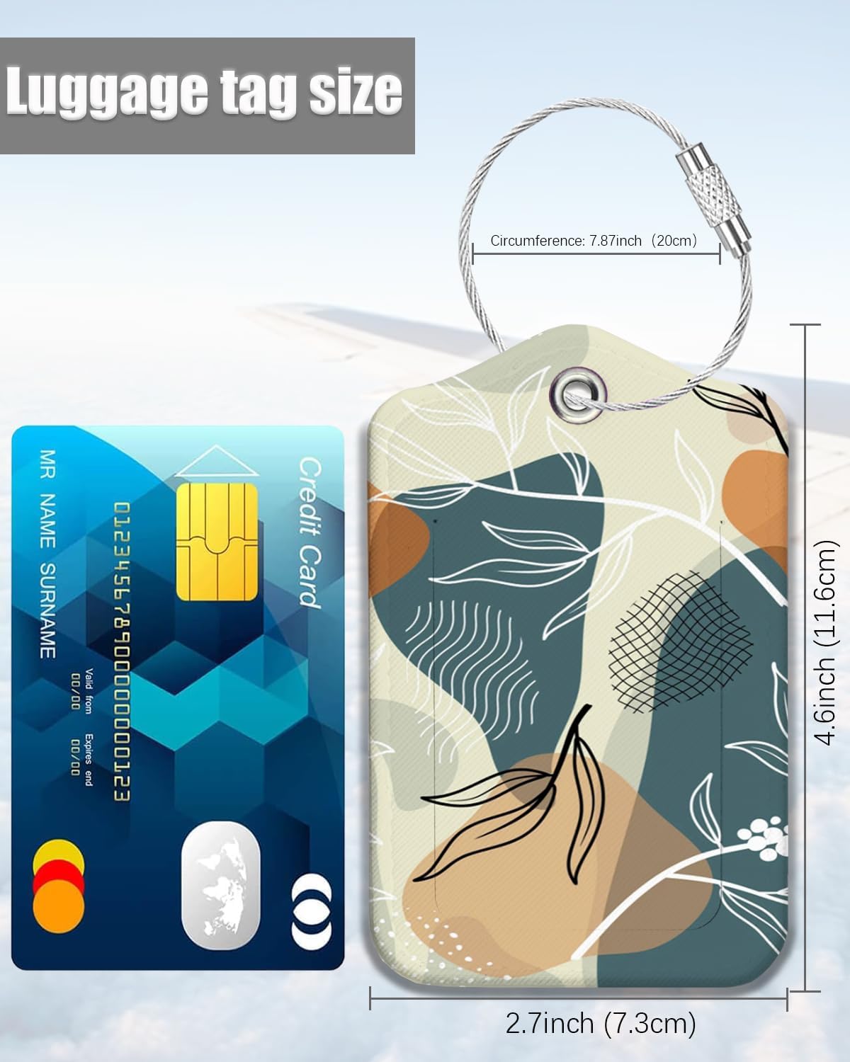 2 Pack Luggage Tags for Suitcase, Leather Suitcase Tags Cruise Ship with Privacy Cover and Double Metal Loop for Women Men Girls Boys Travel Baggage Bag Backpack Tags，Boho Leaves