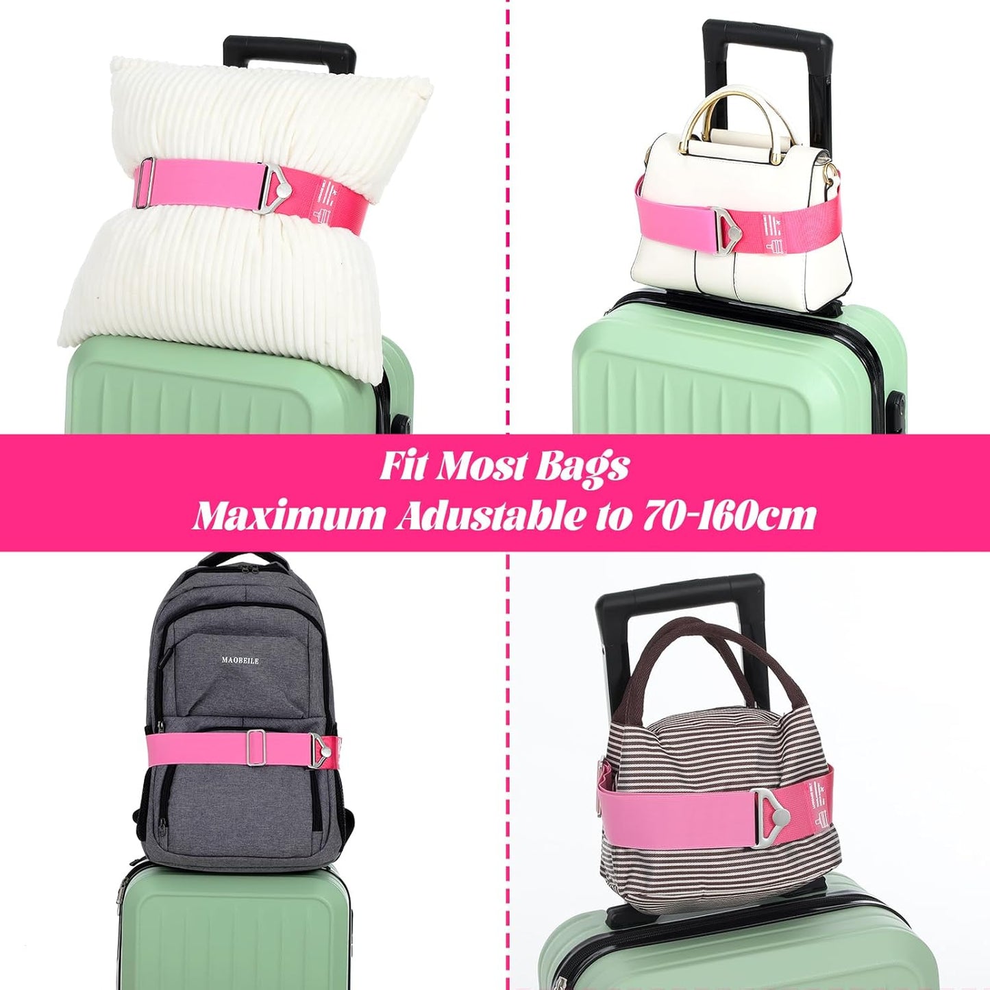 Luggage Straps for Suitcases, Adjustable Travel Belt with Alloy Buckle, Elastic Carry On Strap for Secure Luggage, Rose Red