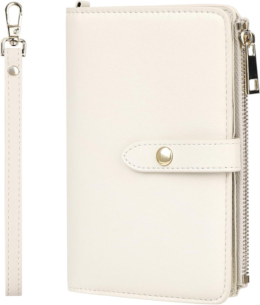 Real Leather Wallet Waterproof RFID Passport Holder Family Travel Black (Beige)