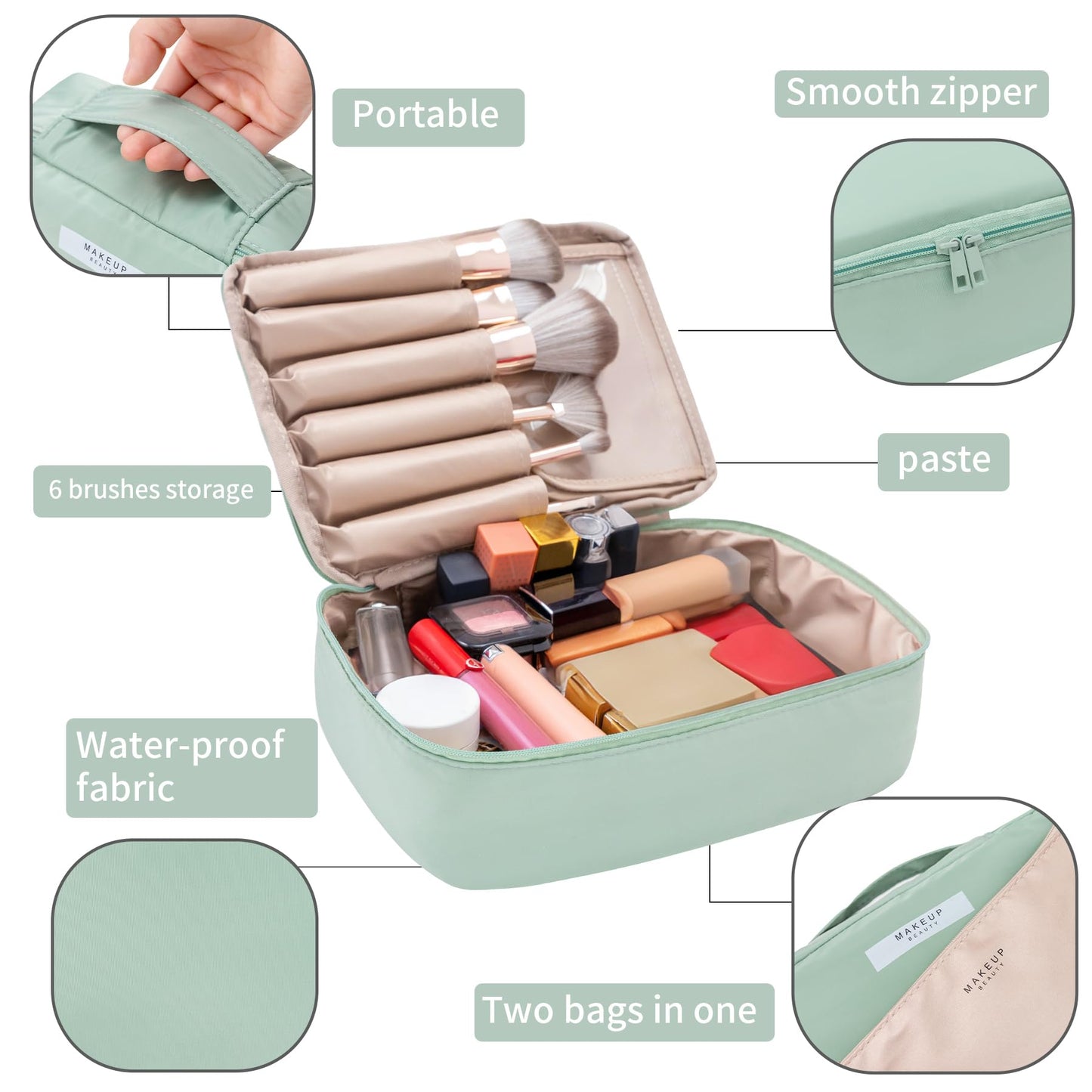 Queboom Travel Makeup Bag Cosmetic Bag Toiletry Bag for Women & Men, Green