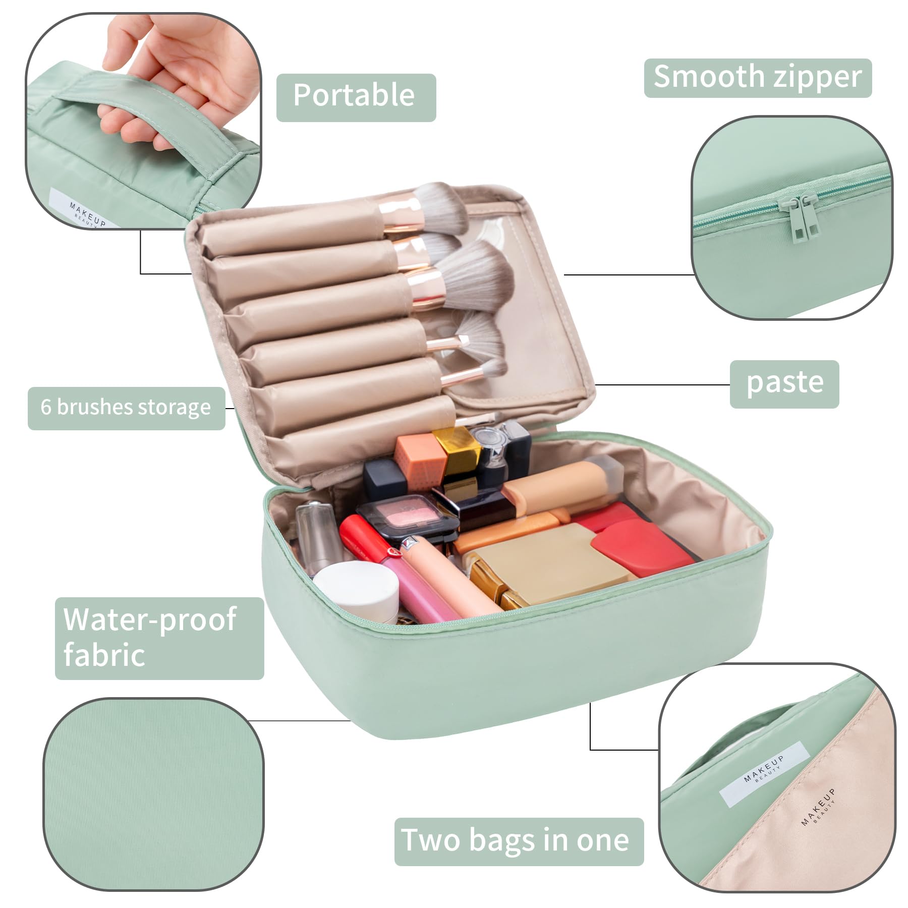 Queboom Travel Makeup Bag Cosmetic Bag Toiletry Bag for Women & Men, Green