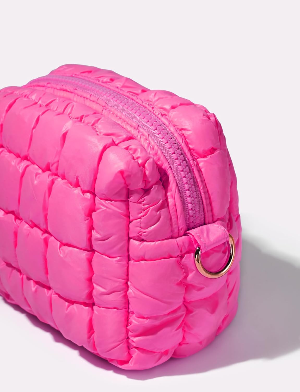 Yarnic Quilted Makeup Bag Cosmetic Bag, Travel Toiletry Bag for Women, Cute Makeup Bag Organizer Puffer Makeup Pouch (Neon Pink, S)
