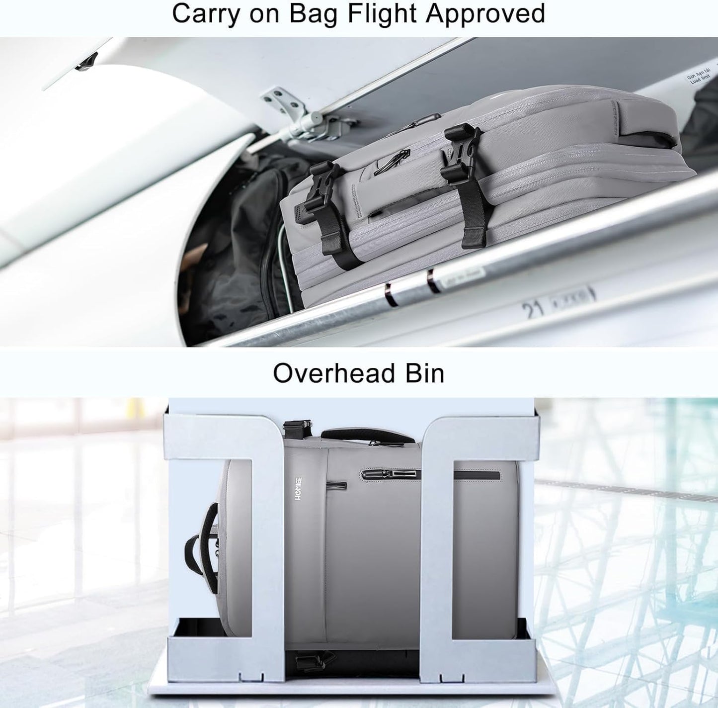 HOMIEE Carry on Backpack Extra Large Travel Bag, Expandable Hand Luggage Suitcase Anti-Theft Business Backpack, Water Resistant Lightweight Weekender Bag, Light Grey