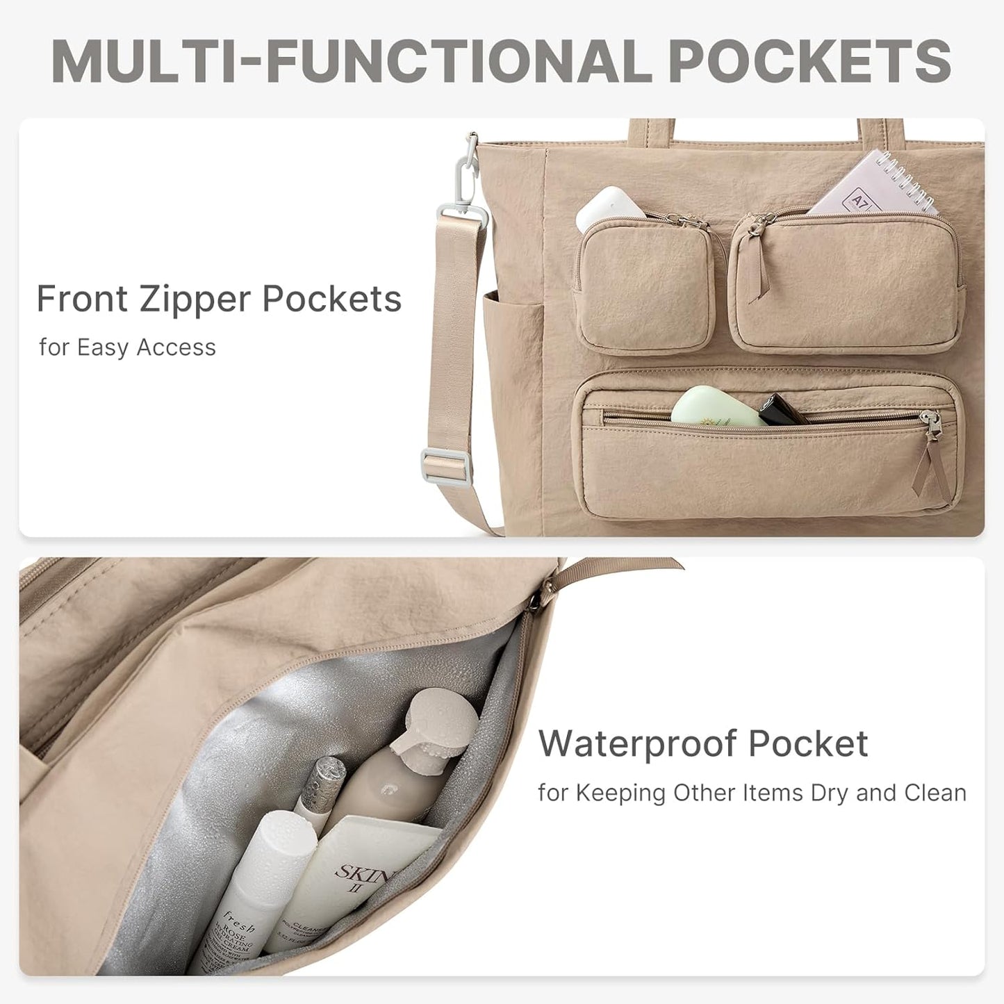 G4Free Tote Bag for Women, Lightweight Work Bag with 15" Laptop Pocket for Teacher Nurse Casual Shoulder Bag for Travel Daily