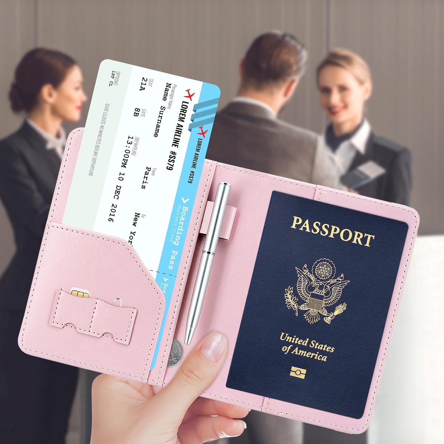 ACdream RFID BLOCKING Passport Holder Travel Wallet, Premium PU Leather Cover Passport Book with Card Holder, Pen Holder, Keep Organization, and Travel Essentials for Women and Men, Bright Pink