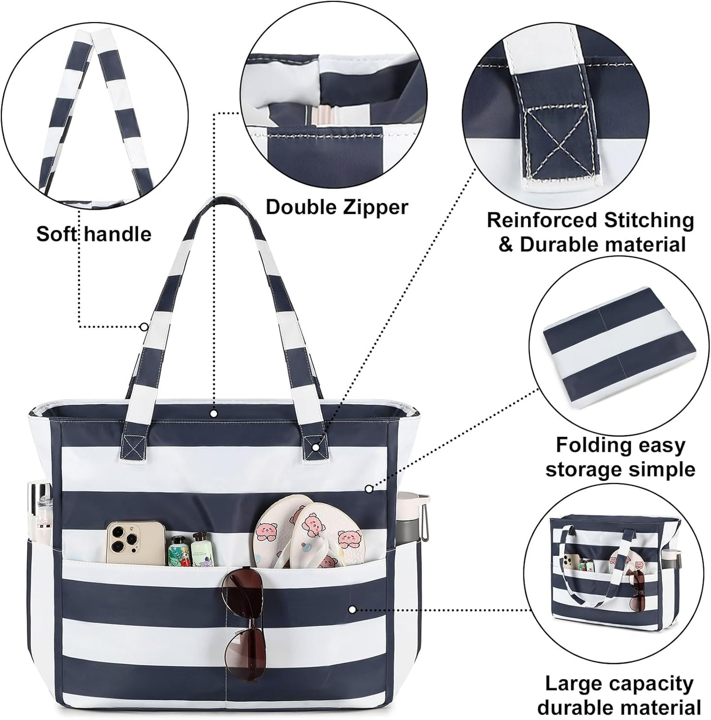 Bluboon Waterproof Beach Tote Pool Bags for Women Ladies Extra Large Carry On Bag With Wet Compartment for Weekender Travel