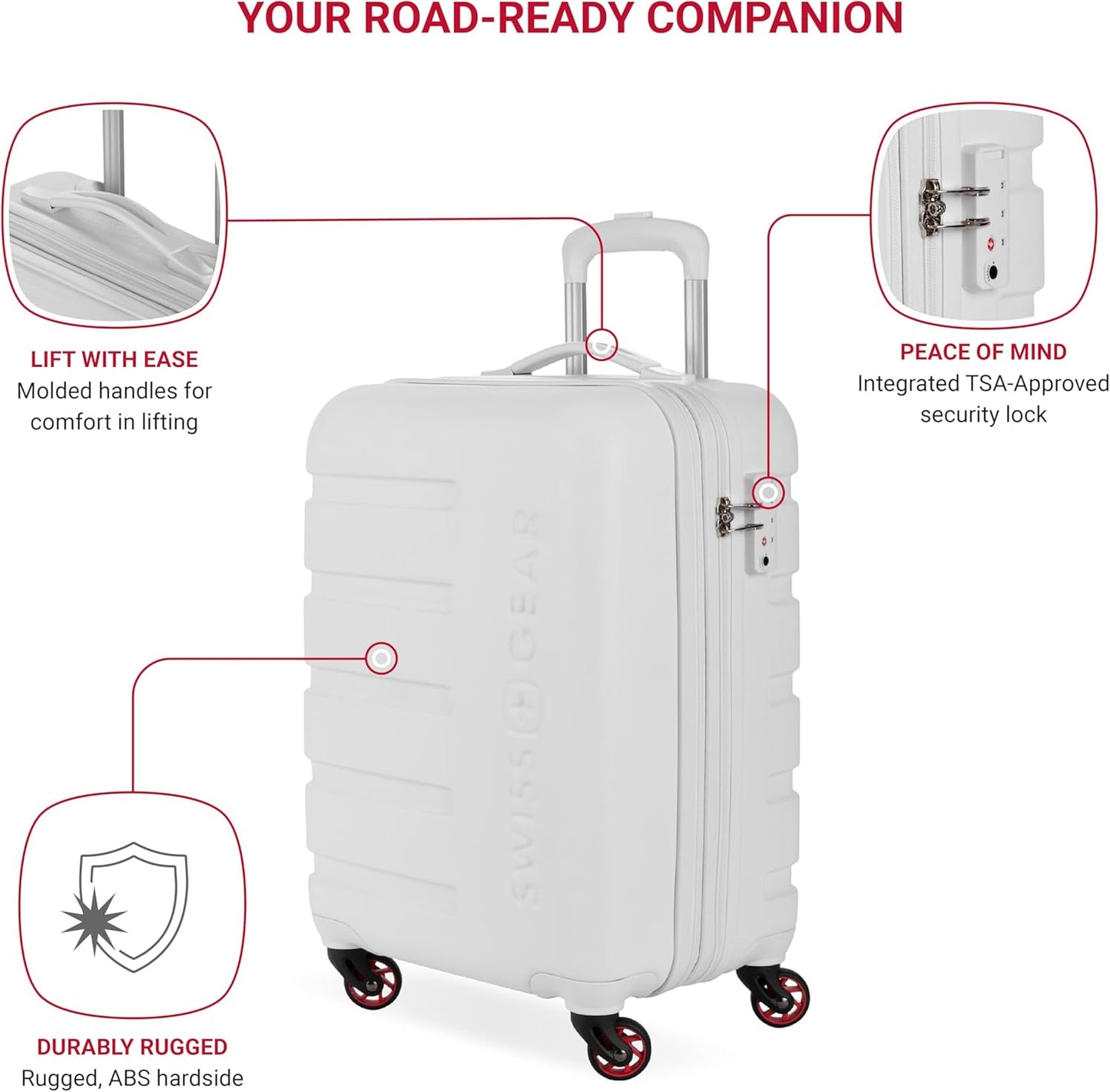 SwissGear 7366 Hardside Expandable Luggage with Spinner Wheels, White, Carry-On 19-Inch