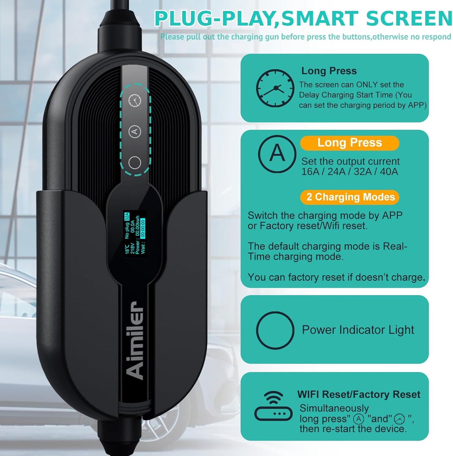 Level 2 Electric Vehicle (EV) Charger(WIFI APP/Plug-play), 40A, 25ft Cable ETL Certified, 220V-240V NEMA 14-50P Plug EVSE w/ J1772 Connector, Portable EV Car Charging Stations for Home Level 2