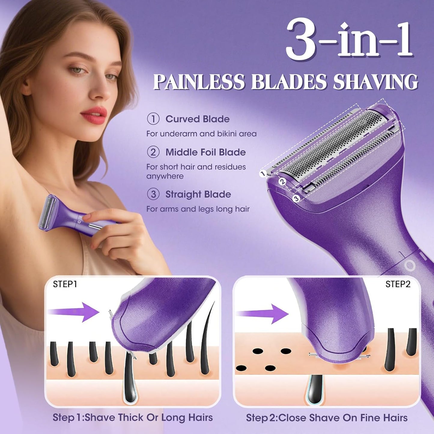 Electric Razor for Women,6 in 1 Women's Bikini Trimmer Shaver for Women & Men Pubic Hair, Private Area, Legs, Eyebrow,Face, Nose, Eyebrow, Body Hair Removal IPX5 Waterproof Wet & Dry