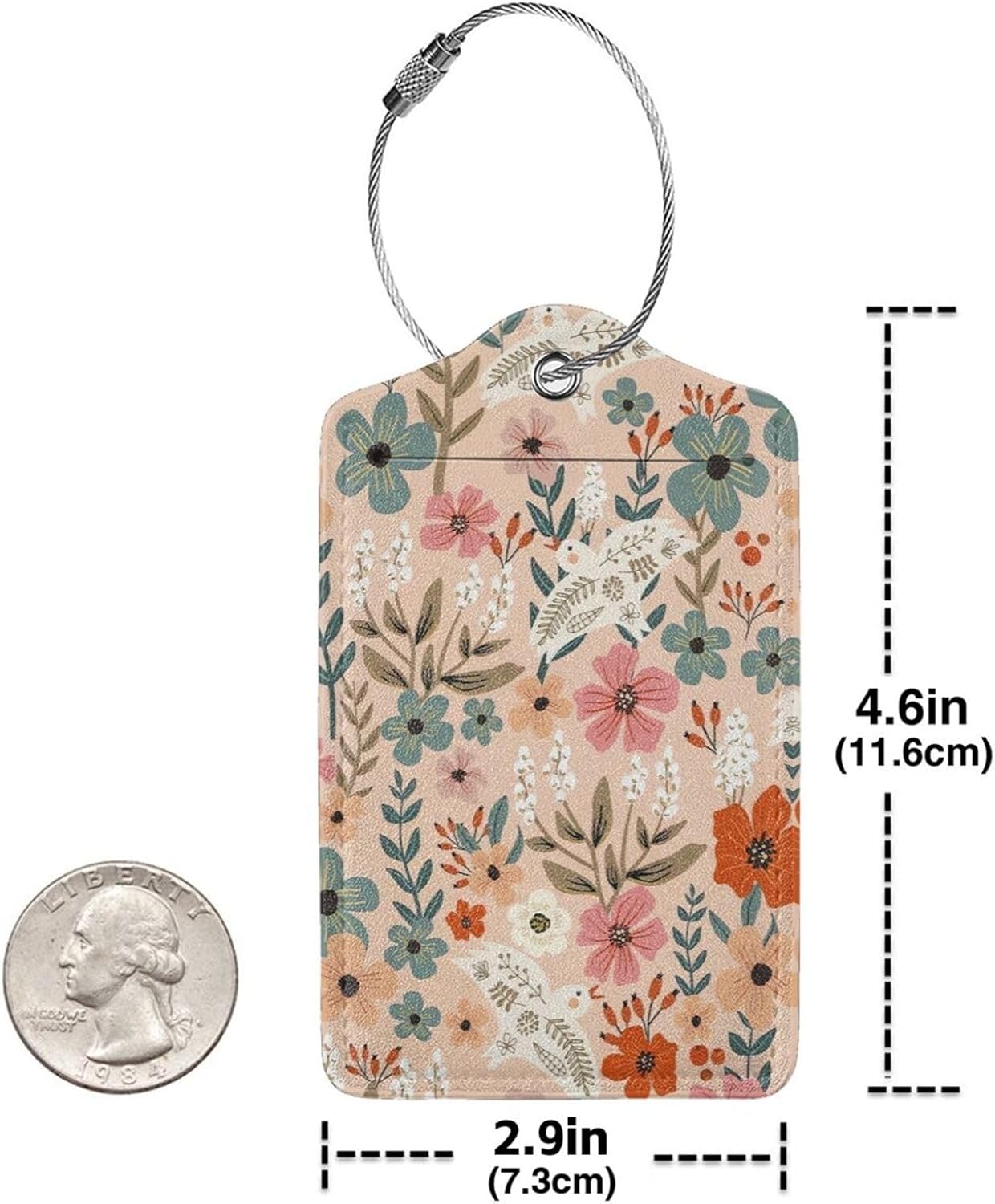 2 Pack Luggage Tags for Suitcase, Privacy Cover ID Label with Stainless Steel and Address Card for Travel Bag Backpack Cruise Ship Essentials Tag Women Girls - Vintage Pigeon Flower Floral