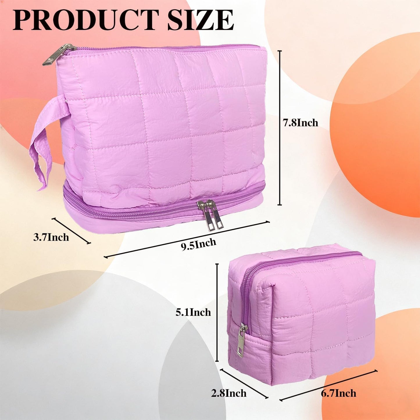 Purple Puffy Puffer Makeup Bag for Purse Small Makeup Pouch Quilted Cosmetic Bag Cute Cotton Toiletry Pouch Bag for Women