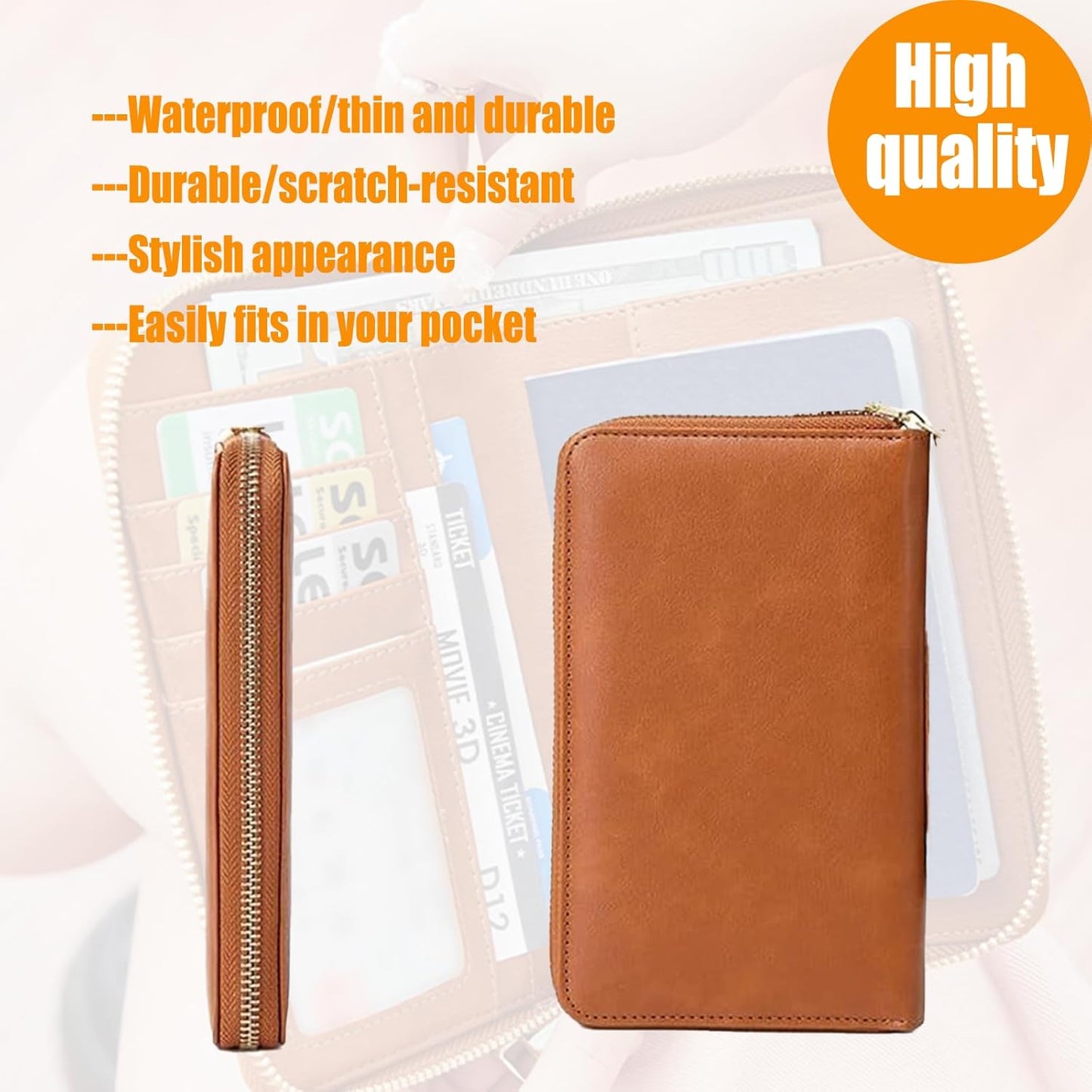 Similarbe RFID Passport Wallet,Similarbe Multi-Functional RFID Passport Wallet,Travel Wallet for Women Men - ID Card Organizer with Anti-Theft,Slim Leather Cover for Credit Cards,Cash (D)