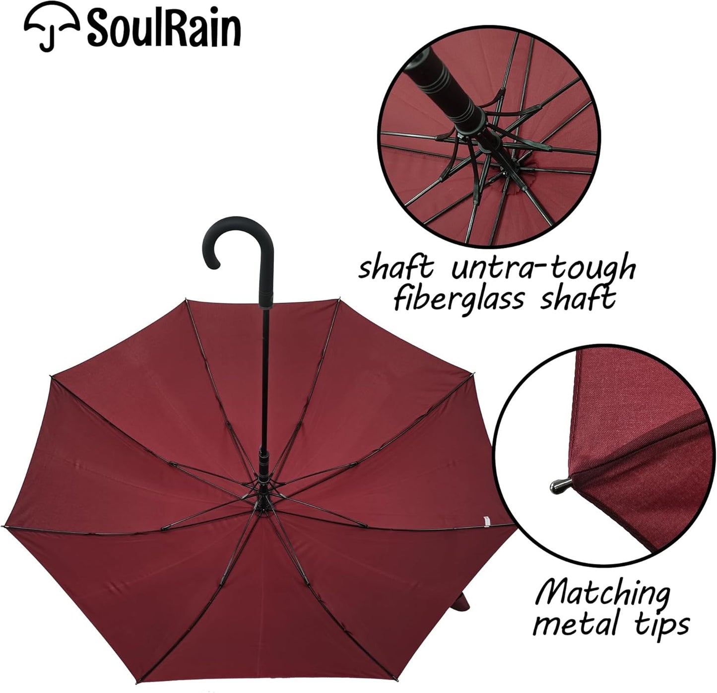 SoulRain 50 Inch Large Stick Umbrella Windproof Automatic Open Oversized J Handle Umbrellas for Men and Women Unbreakable Strong Travel Golf Umbrella