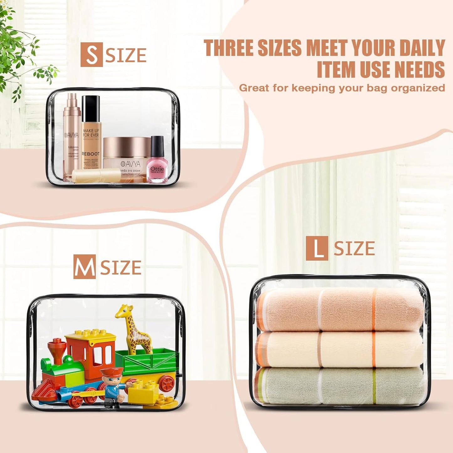 3 Pack Clear Toiletry Bag, TSA Approved Makeup Pouch Water Resistant Portable Travel Organizer, Carry On PVC Cosmetic for Airport Airline Complian