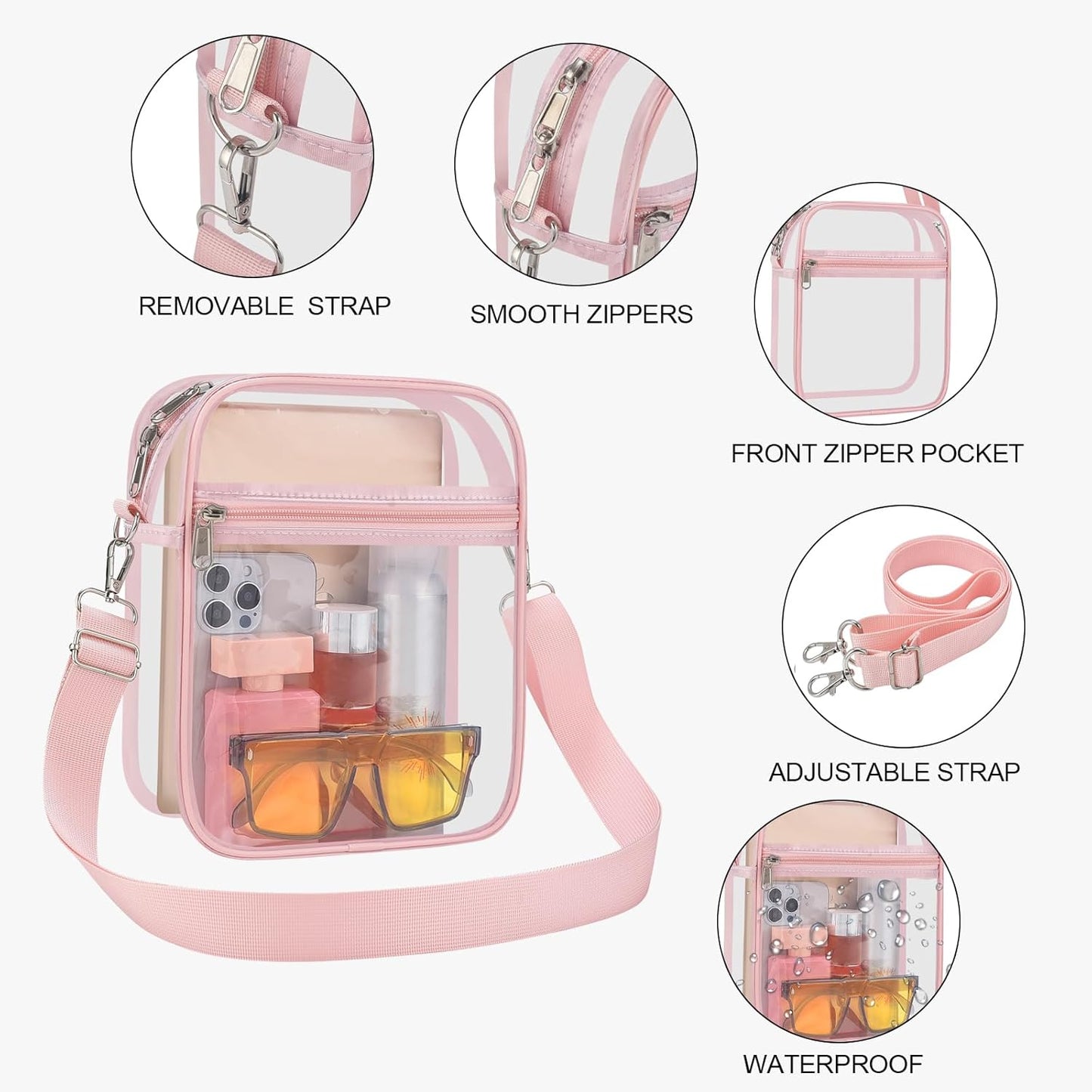 USPECLARE Clear Purse Stadium Transparent Messenger Bag Stadium Approved for Men and Women Clear CrossBody Bag