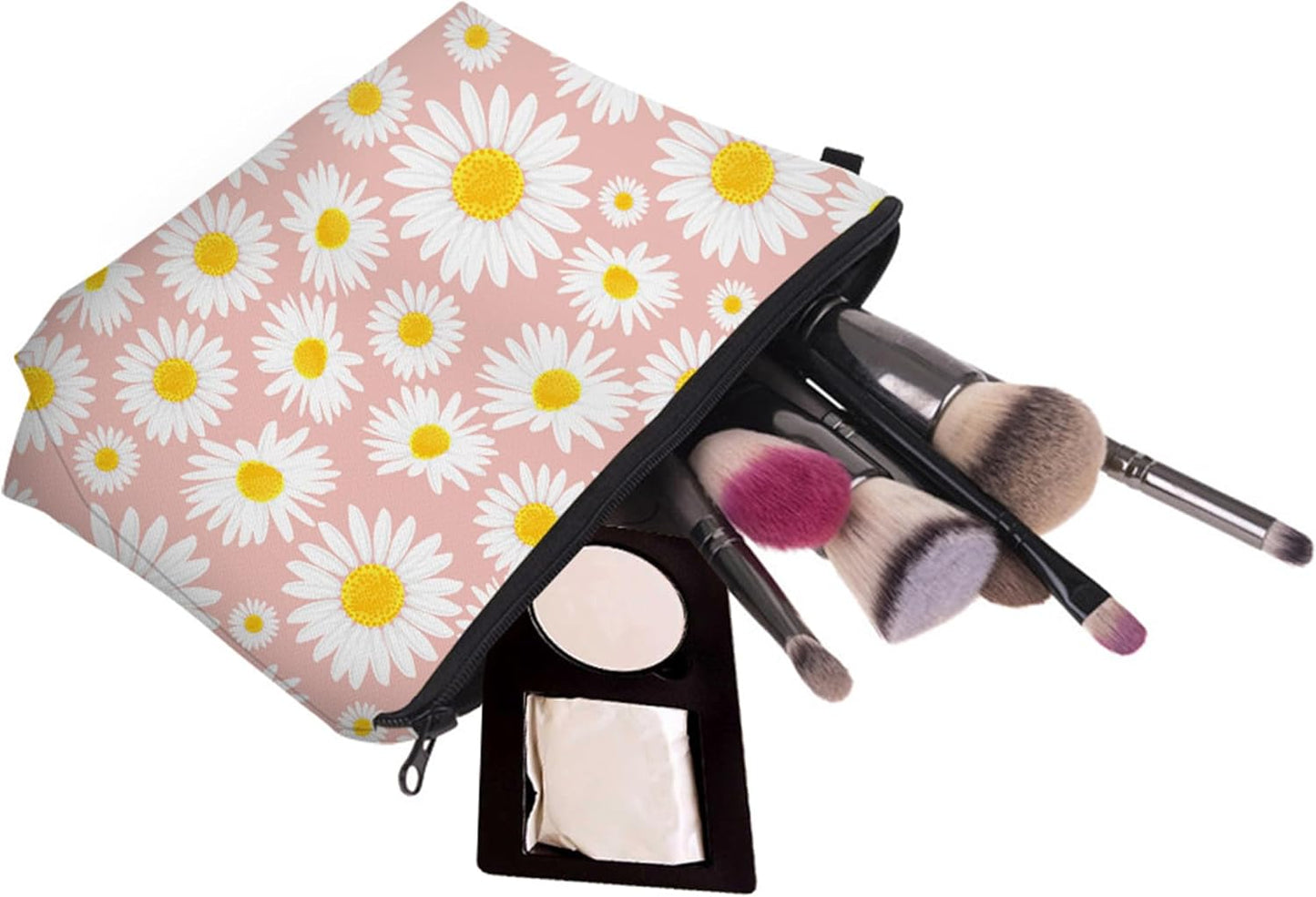 Cute Travel Makeup Bag Cosmetic Bag Small Pouch Gift for Women (Daisy Pink)