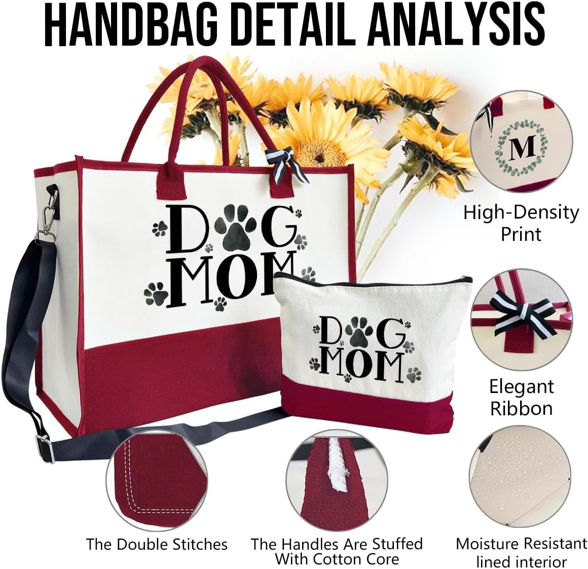Dog Mom Tote Bag, Canvas Tote Bag for Women, Shoulder Beach Bag, Reusable Travel Beach Tote, Gifts for Dog Lovers and Pet Owners, Durable Everyday Handbag and Shopping Bag A1