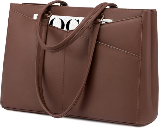 LOVEVOOK Laptop Bag for Women 15.6 Inch Tote Bags Waterproof Leather Briefcase Computer Women Business Office Work Bag,Dark Brown