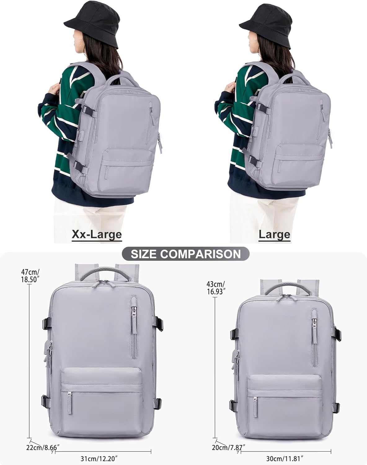 VGCUB Large Travel Backpack Bag for Women Men,Carry on Backpack,17 Inch Laptop Business Work Waterproof Backpack with Laptop Compartment,Person Item Flight Approved,Mochila de Viaje,Grey Large