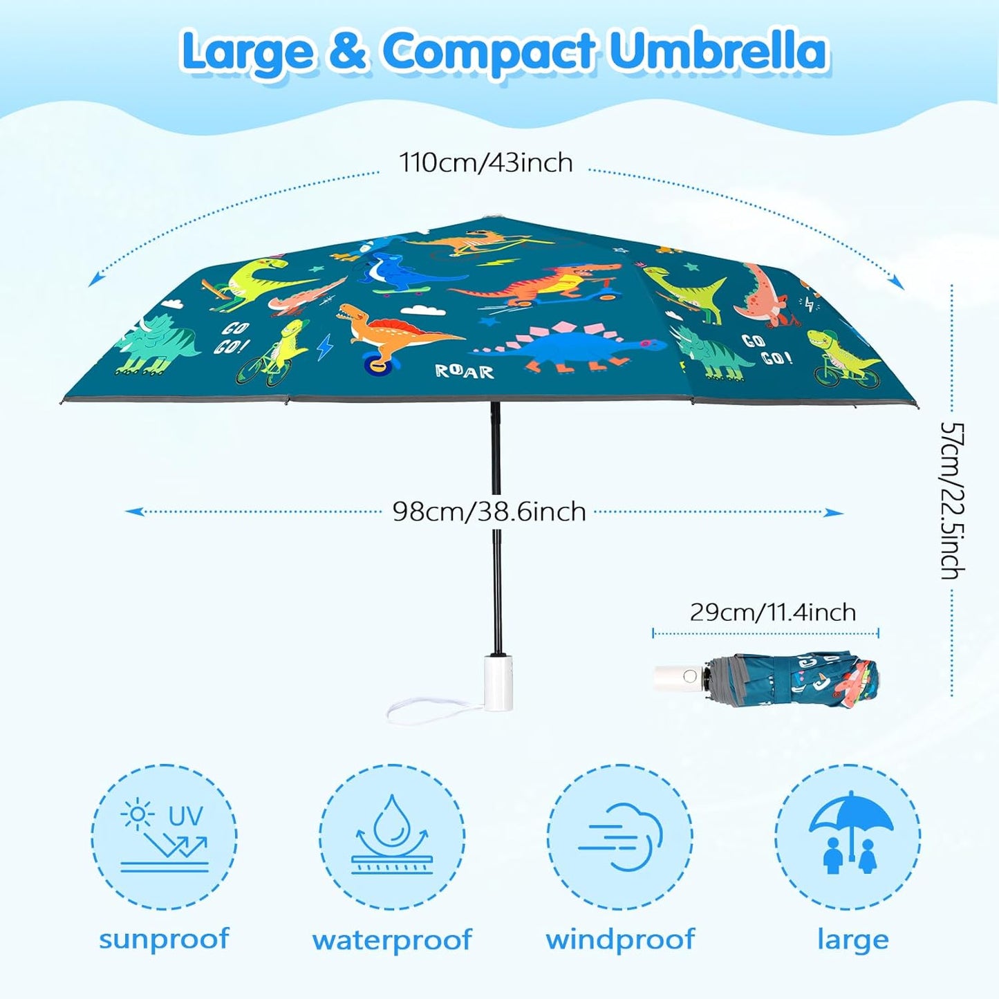 Kids Folding Umbrella Toddler Umbrella with UV Protection Portable Auto Open/Close Anti-rebound