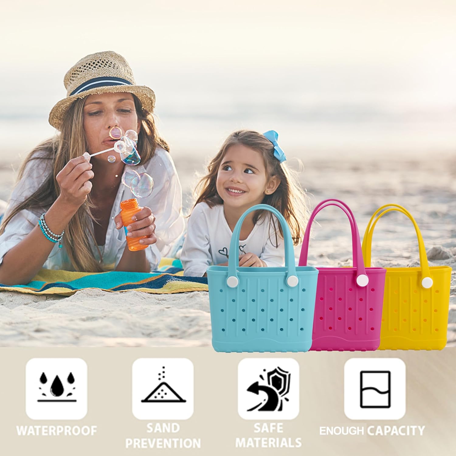 Rubber Tote Bag Small Beach Bag Waterproof Travel Bags Washable Tote Portable Open Handbag for