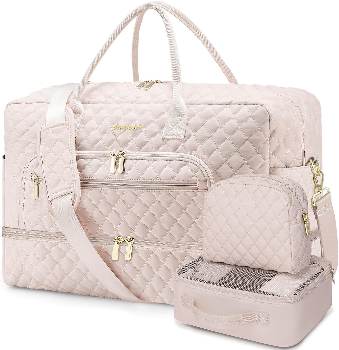 Large Women's Travel Duffle, Weekender with Shoe Compartment, Carry On Overnight Bag, Gym Duffel with Wet Pocket, Hospital Bags for Labor and Delivery 3 PCS Set