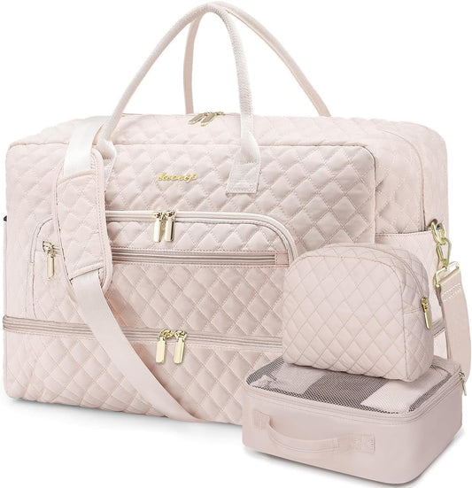 Large Women's Travel Duffle, Weekender with Shoe Compartment, Carry On Overnight Bag, Gym Duffel with Wet Pocket, Hospital Bags for Labor and Delivery 3 PCS Set