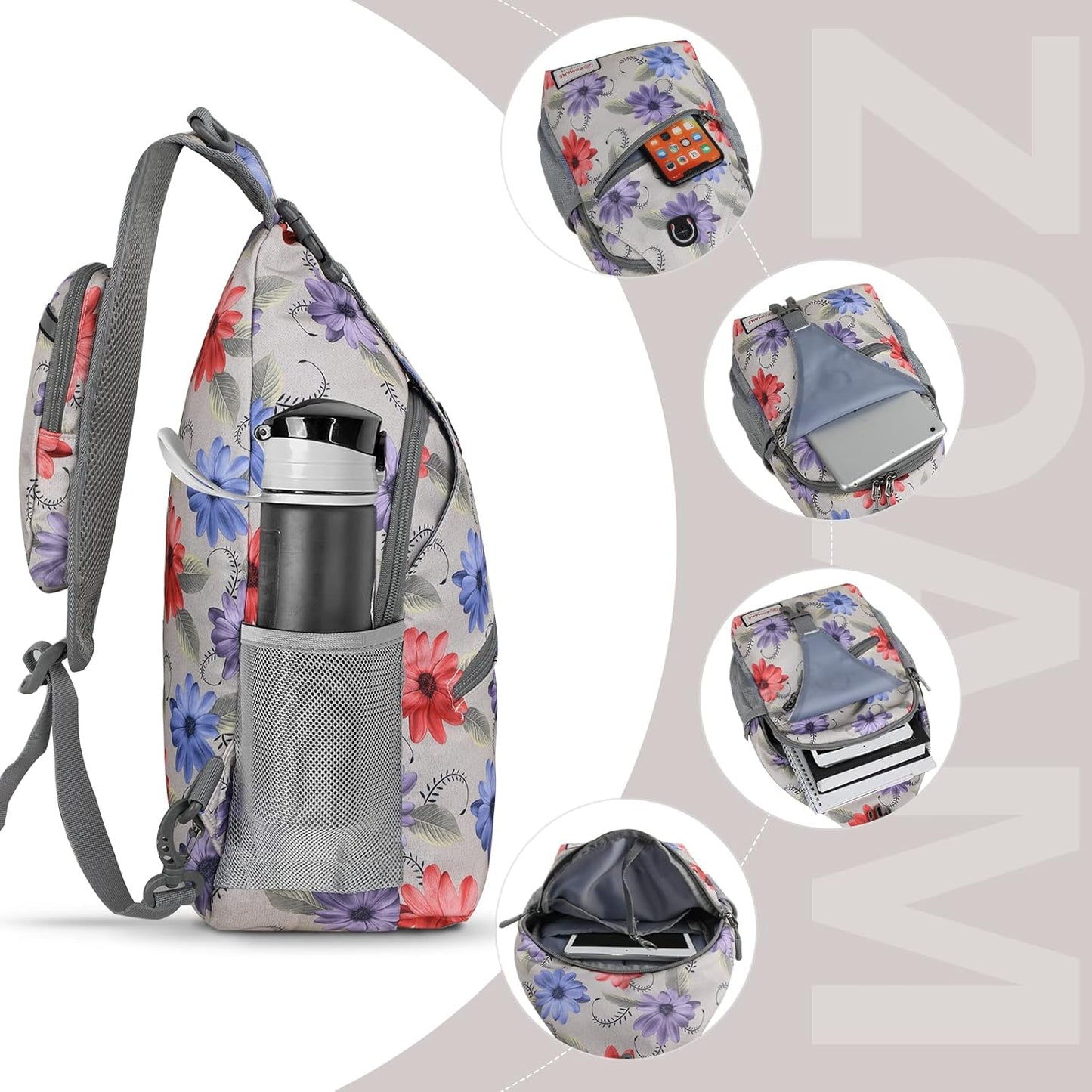 ZOMAKE Sling Bag,Small Crossbody Sling Backpack,Water Resistant Shoulder Daypack for Travel,Anti Thief Chest Bag for Hiking(Color Chrysanthemum)