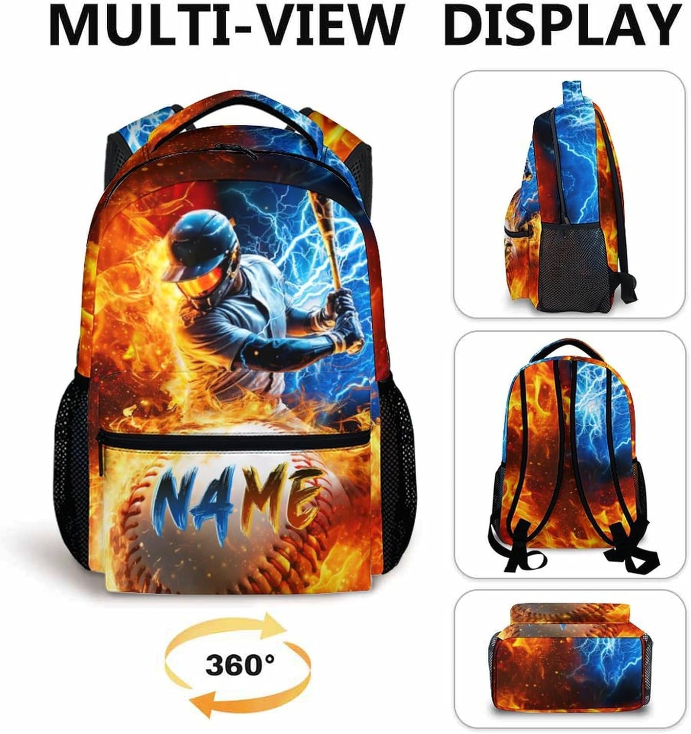 Backpack for Boys, Personalized Baseball Backpacks for Kids Teens Elementary Middle Primary High Senior, 17 Inch Lightweight Custom Sport Bookbag for Ages 6-18 Back to School Travel