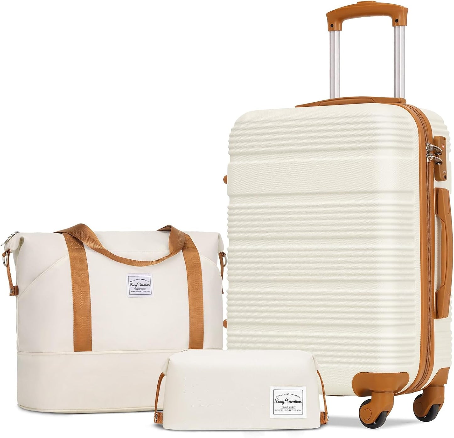 LONG VACATION 3 Piece Carry On Luggage 20 Inch Suitcase with Spinner Wheels, ABS+PC Hardshell Suitcase set with TSA Lock & YKK Zipper