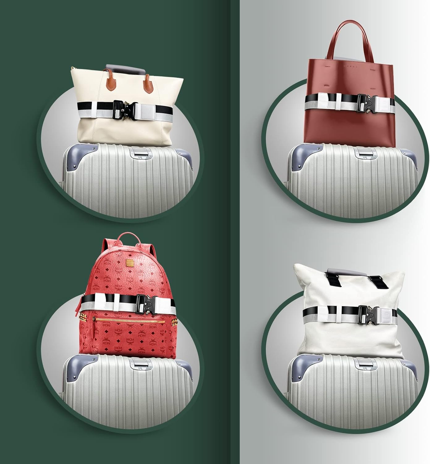 Luggage Straps for Carry On, Vethers Add a Bag Travel Belt, Hands Free Luggage Helper, Adjustable and Stylish Belt with Metal Buckles for Second Bag, Tote, Airport Travel Accessory (Tuxedo)
