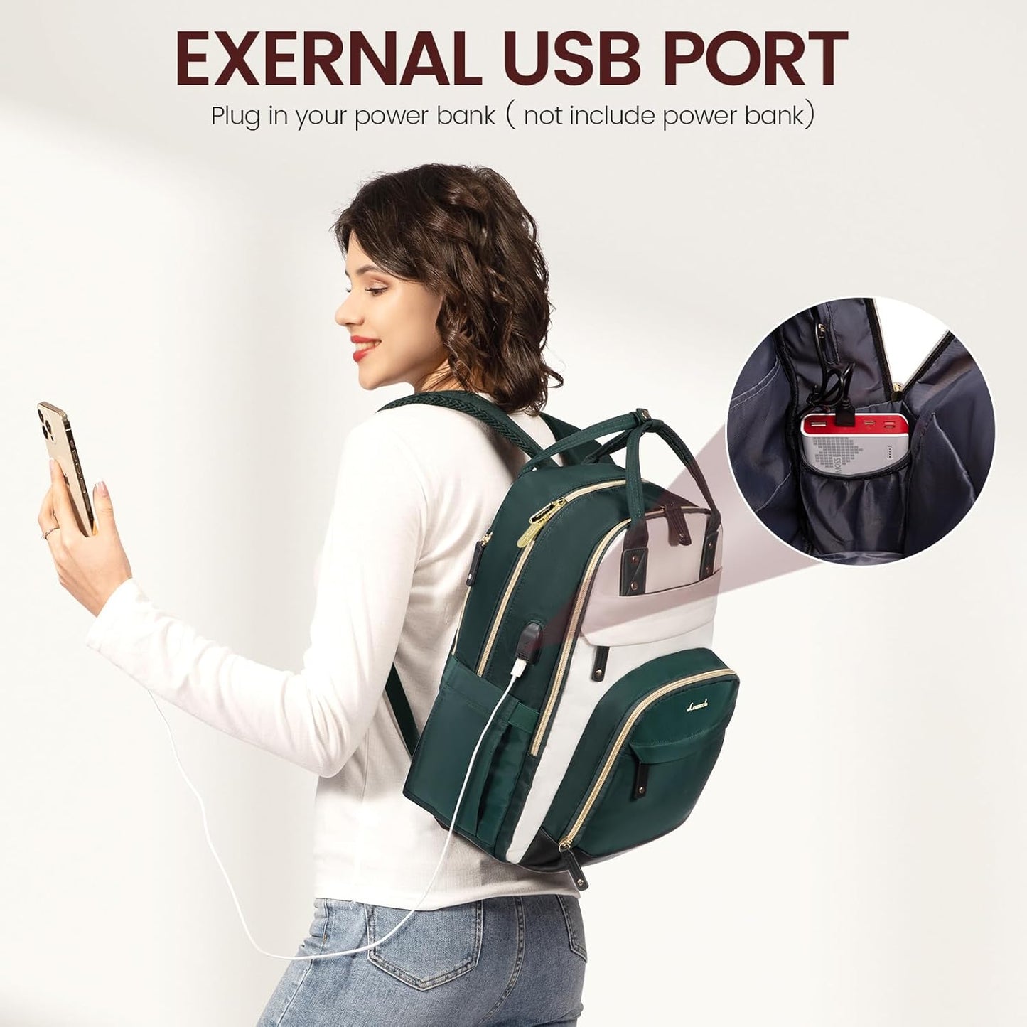 LOVEVOOK Laptop Backpack for Women, Fits 15.6 Inch Laptop Bag, Fashion Travel Work Anti-theft Bag, Business Computer Waterproof Backpack Purse, Beige-Green-Black