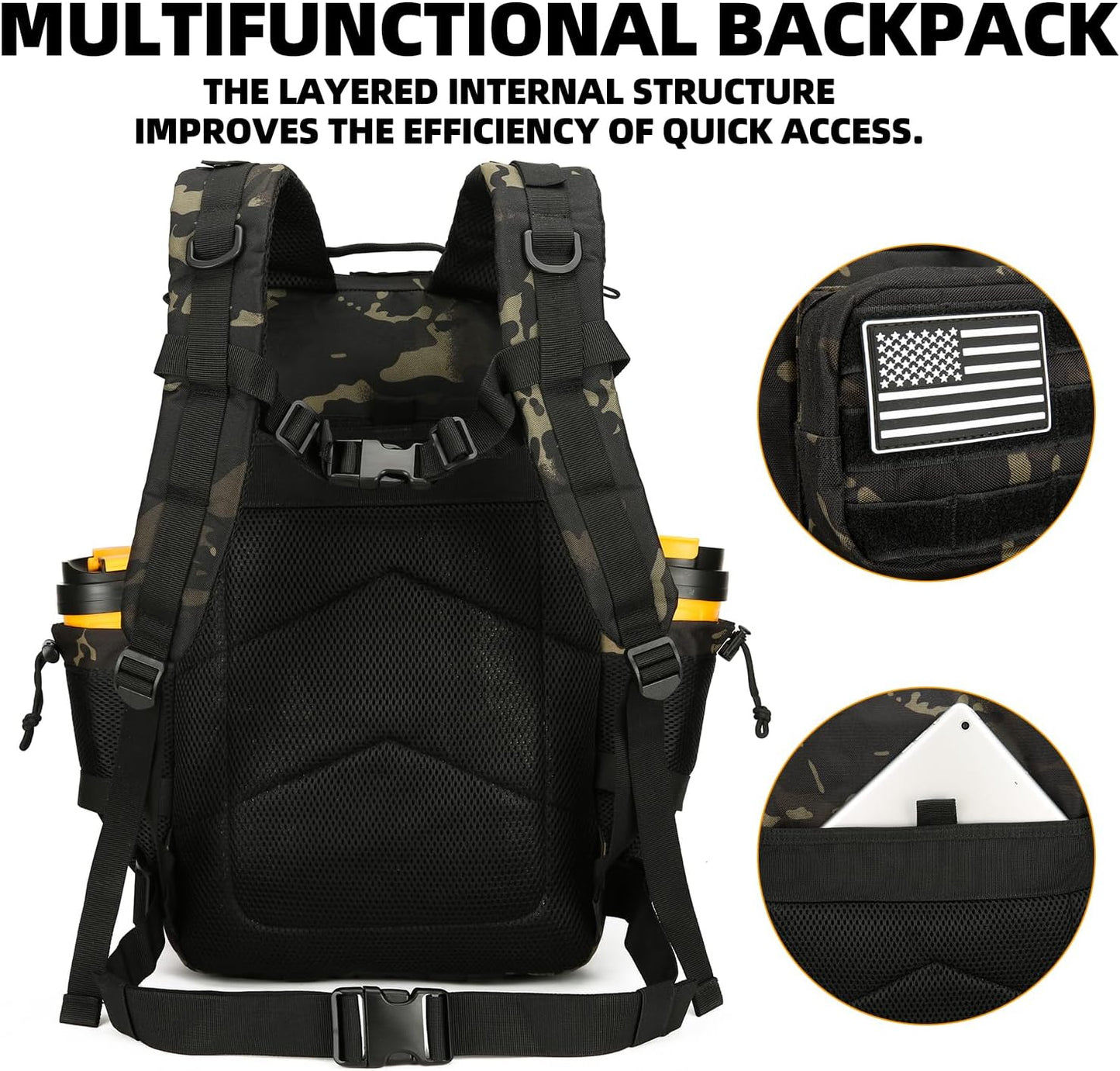 25L Tactical Backpack for Men and Women Military Backpack Army Assault Pack Molle Backpack Small Bug Out Bag Travel Rucksack Daypack (Black Camo)