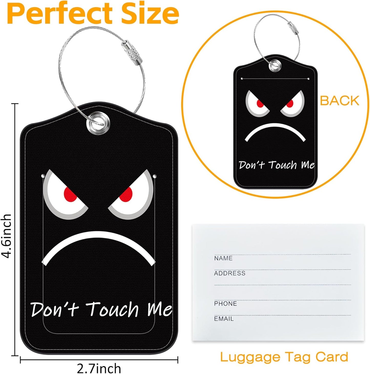 Don't Touch Me Luggage Tag for Suitcase 3 Pack Leather Luggage Tag with Privacy Flap Name ID Label and Metal Loop for Women Men Travel