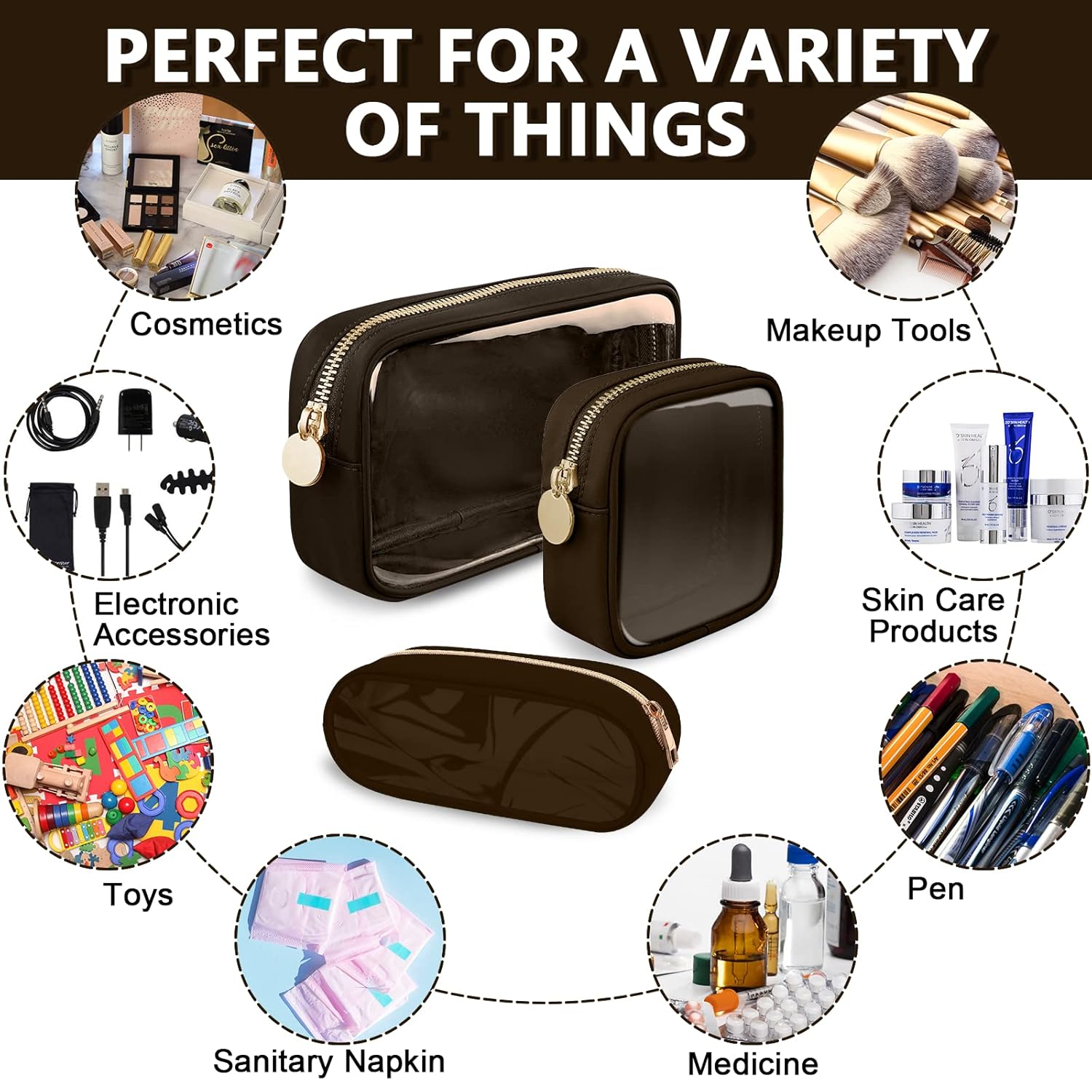 Clear Mini Makeup Bag for Purse, Small Nylon&PVC Cosmetic Travel Bag TSA Approved Toiletry Bag with