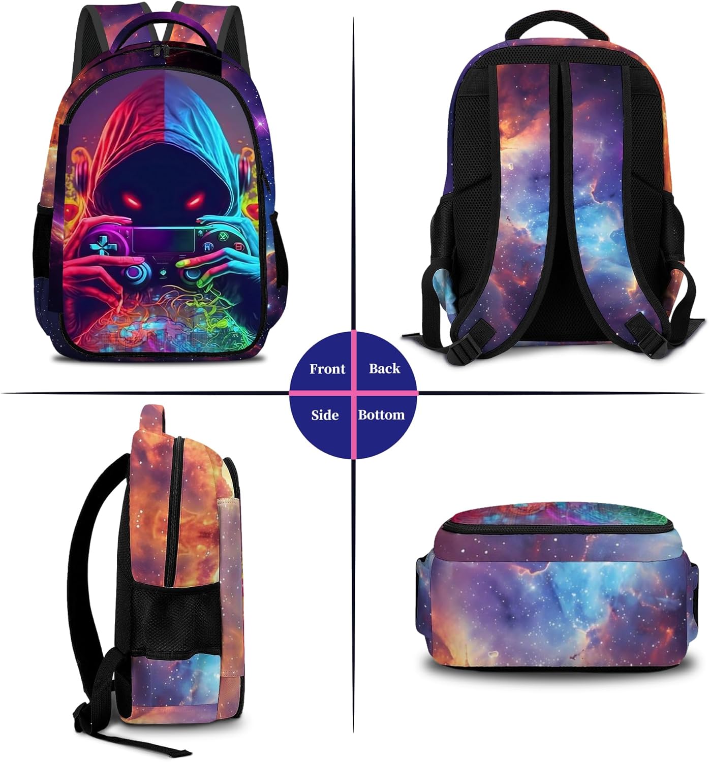 Game Backpack Set for Boys, Gaming Backpack 3 Pack, Boys Lunch Box, and Pencil Bag for Kids, 17"