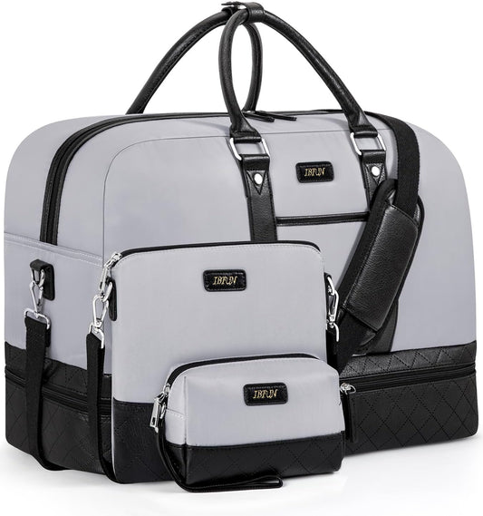 Weekender Bag for Women, Large Overnight Bag Canvas Travel Duffel Bag Carry On Tote with Shoe Compartment 21" 3Pcs Set