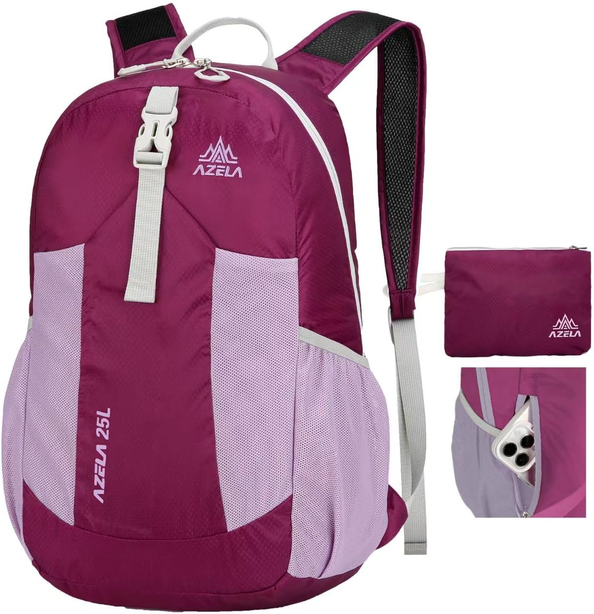 Lightweight Packable Backpack 25L Small Lightweight Backpack for Travel Hiking Daypack Foldable Daypack for Women Men Purple