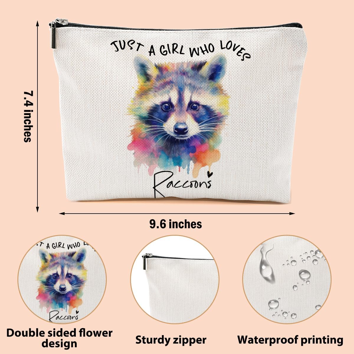Raccoon Gifts Makeup Bag, Raccoon Lovers Cosmetic Bag Travel Organizer Bags Makeup Pouch, Christmas Birthday Animal Lovers Gifts for Horse Lovers Women Girls Friends