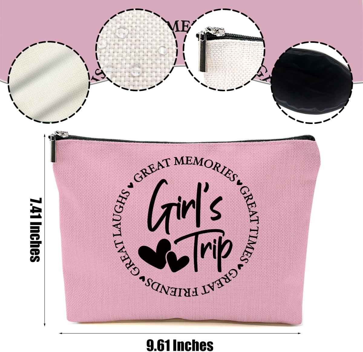 4Pcs Girls Trip Gifts Favors, 2025 Girls Weekend Gifts Makeup Bag, Bestie Gifts Weekend Bag Vacation Cosmetic Bag, Friendship Gifts for Women Best Friend BFF, Graduation Wedding Gifts Toiletry Bag