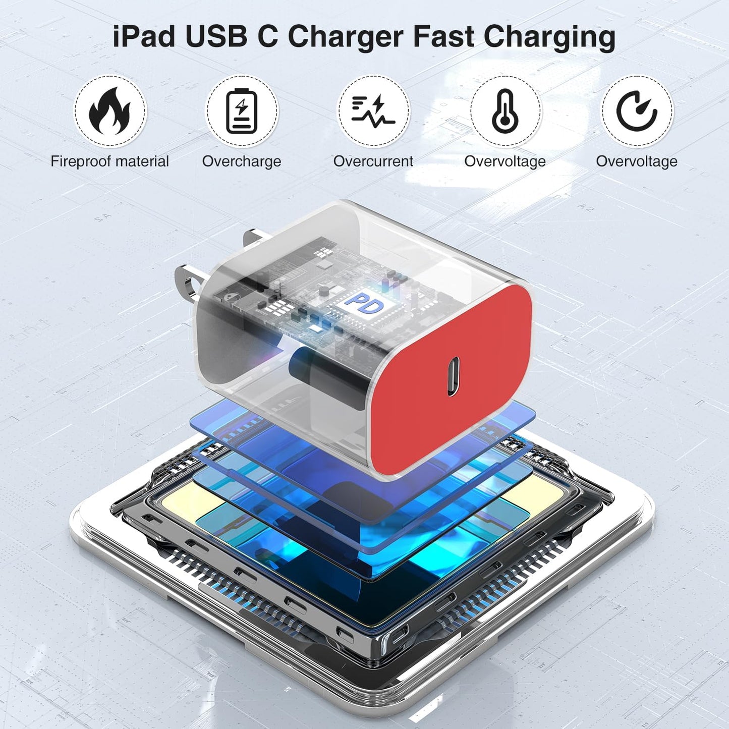 iPhone 16 15 Fast Charger 10ft, USB C Charging Block and Long Type C to C Cable Cord, Wall Plug Power Adapter Cube Brick for Apple 16 Pro Max/16 Pro/15 Plus/15 Pro Max/iPad 12.9/11 inch/Air/Mini-Red