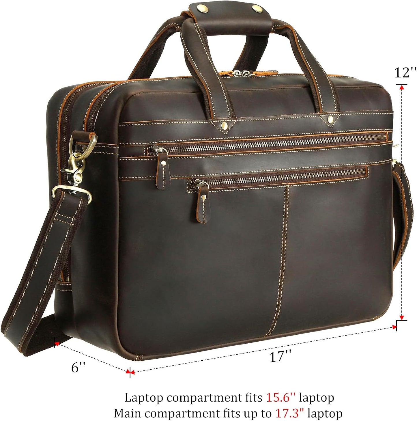 Polare 17'' Computer Briefcase Work Bag Business Case For Men With Full Grain Leather Fits 15.6'' Laptop
