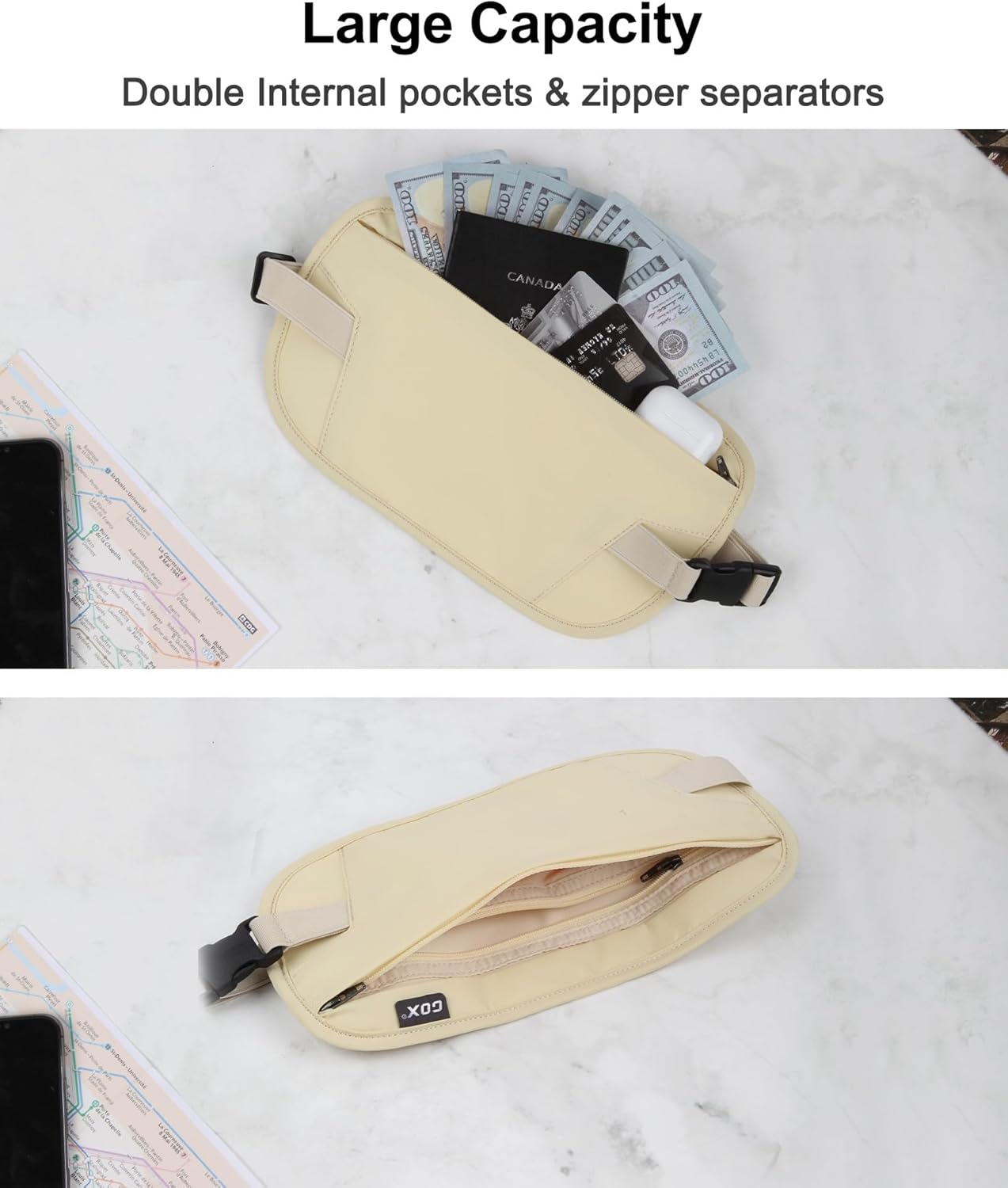 RFID Blocking Money Belt - Slim Under Cloth Passport Holder & Travel Wallet | Secure Hidden Fanny Pack for Men Women (Lemon)