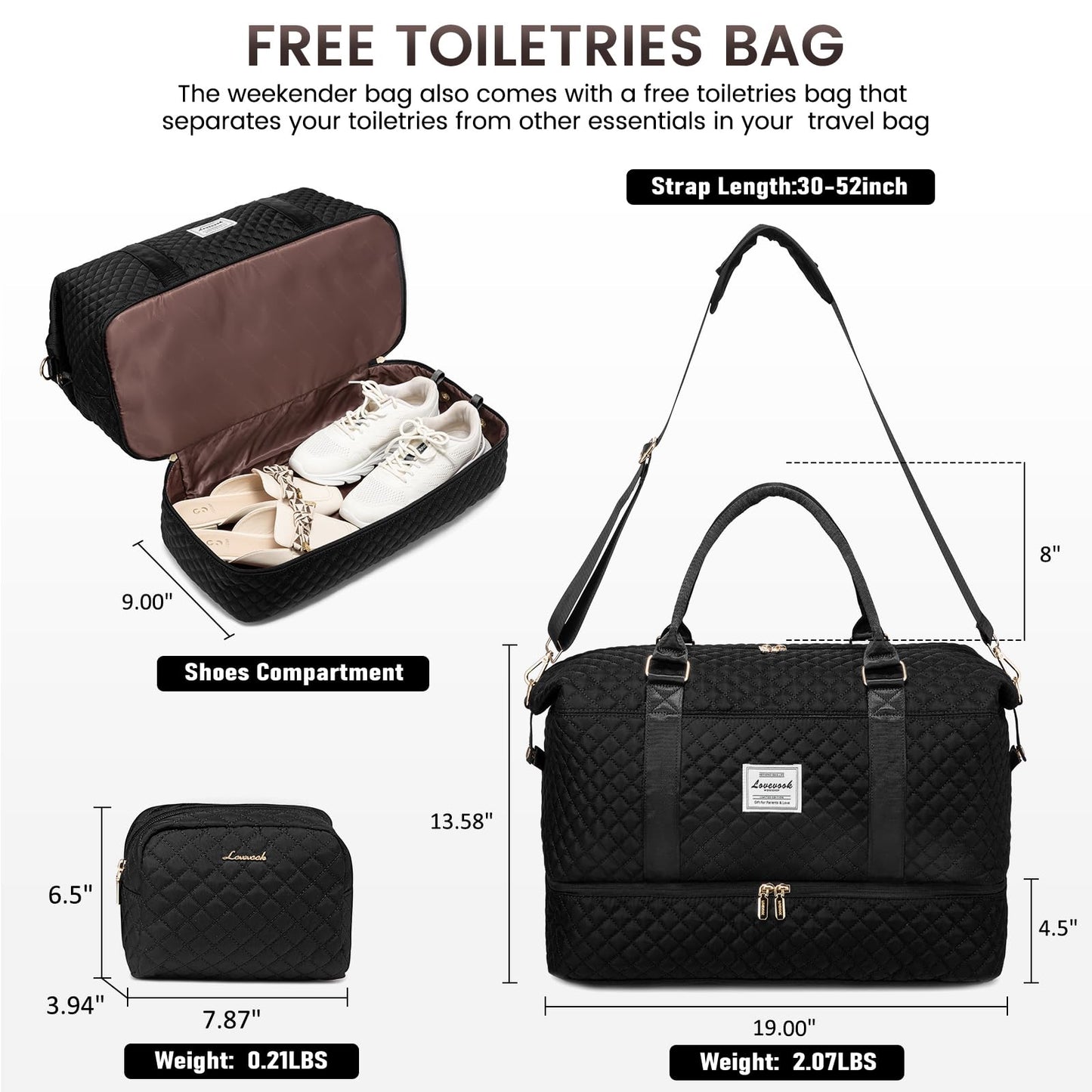 LOVEVOOK Travel Duffle Bag, Weekender Bags for Women with Shoe Compartment, Carry on Overnight Bag