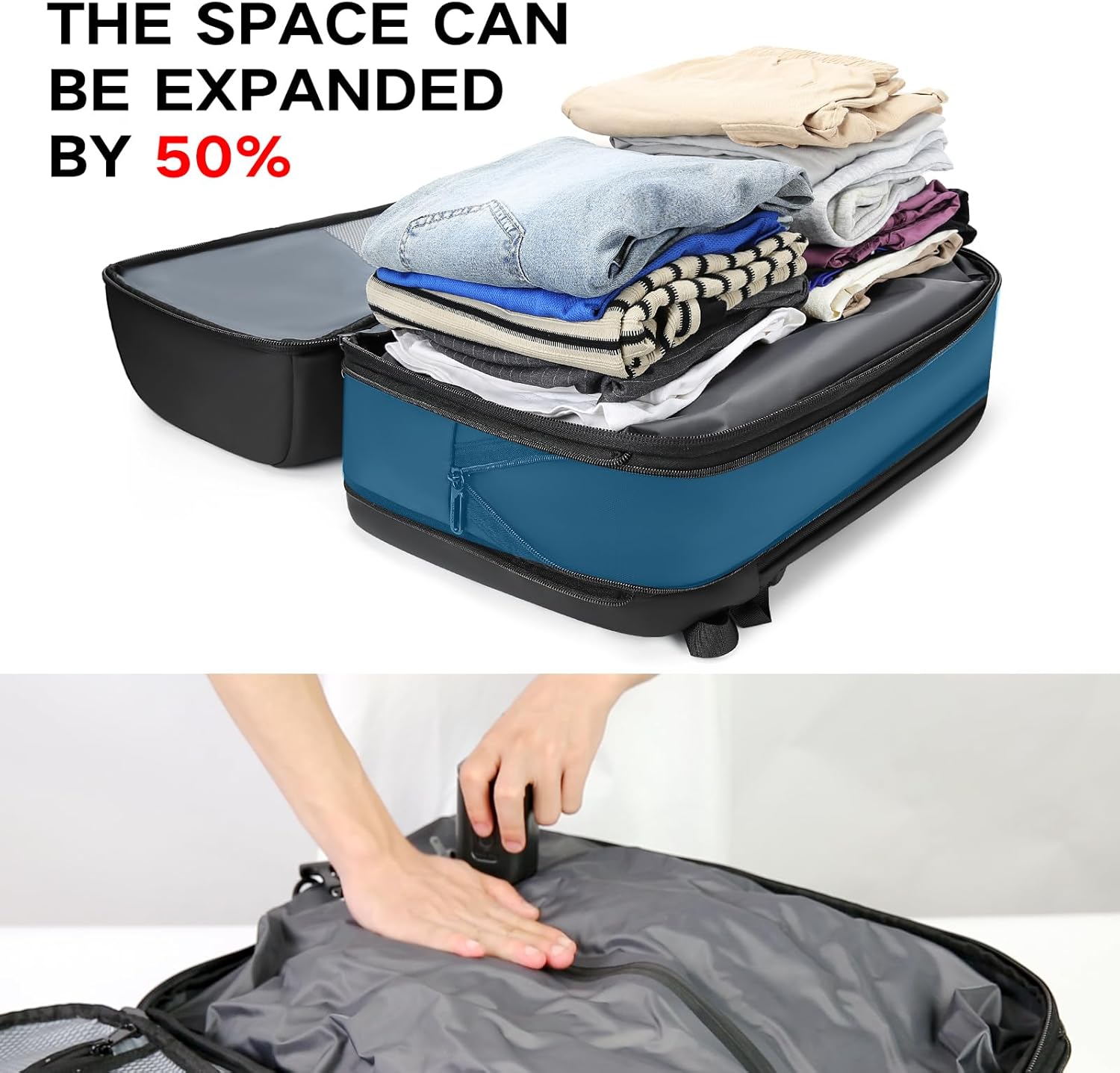 Vacuum Seal Travel Backpack 45L Expandable Air Compression System Water Resistant 17 Inches Laptop