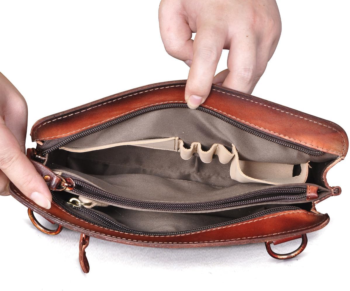 Vintage Crazy Horse Leather Business Briefcase - Under Arm Clutch Bag with Tablet Case & Organizer