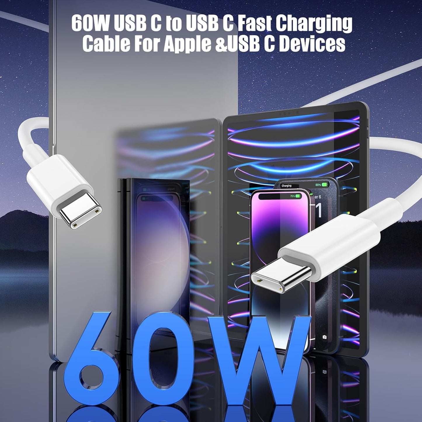 3-Pack [3.3FT+6.6FT+6.6FT] 60W USB C to USB C Cable, Type C Fast Charging Cable for iPhone Air 17 16e 16 15 Pro Plus Pro Max，for Galaxy S25/S24, for iPad Pro/Air/mini, for MacBook Pro/Air and More