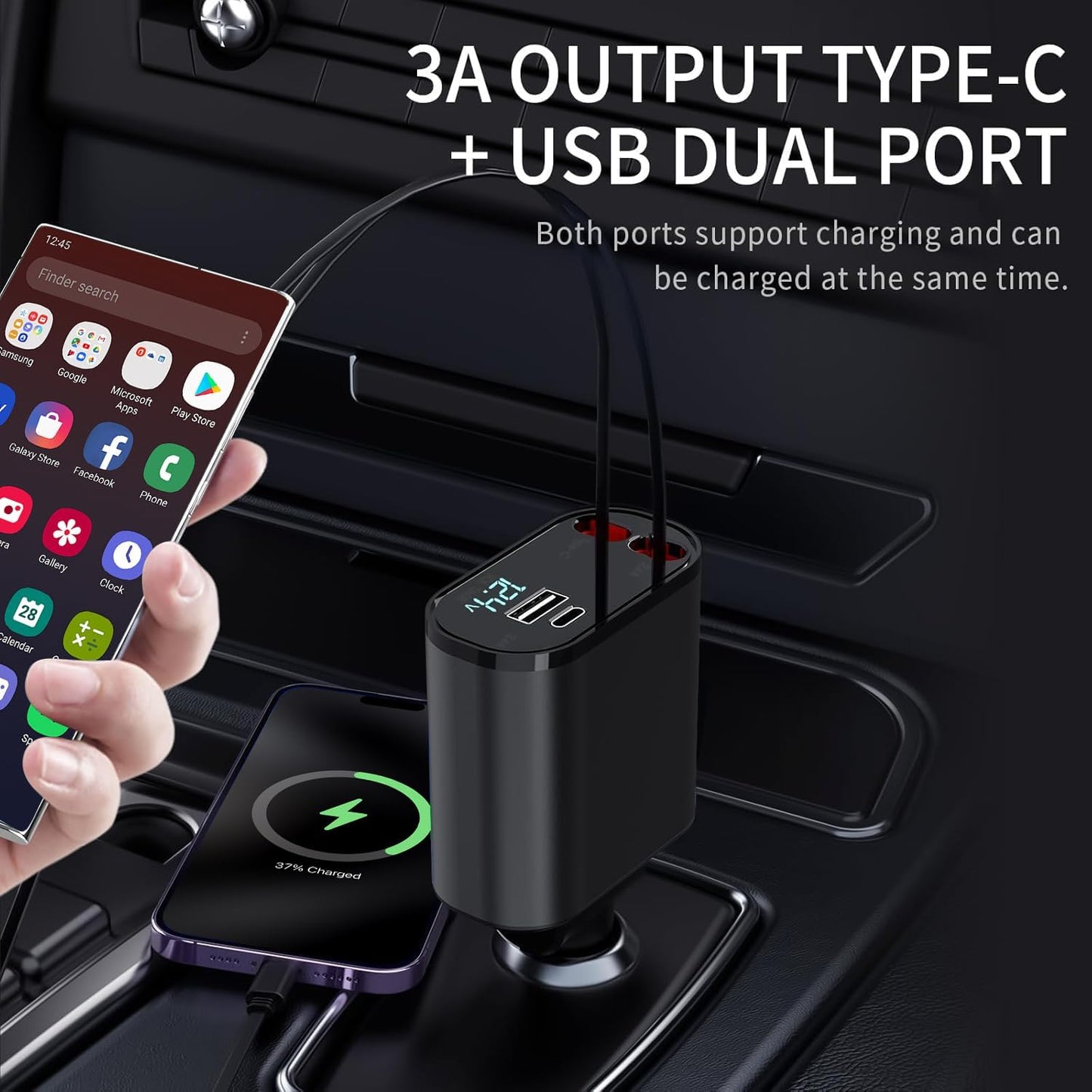 60W Fast Charging Car Charger for iPhone 16, 4-in-1 Retractable Phone Charger, Travel Essentials, Gifts for Women Men, Car Accessories for Women Men, for iPhone 16 15 14 13