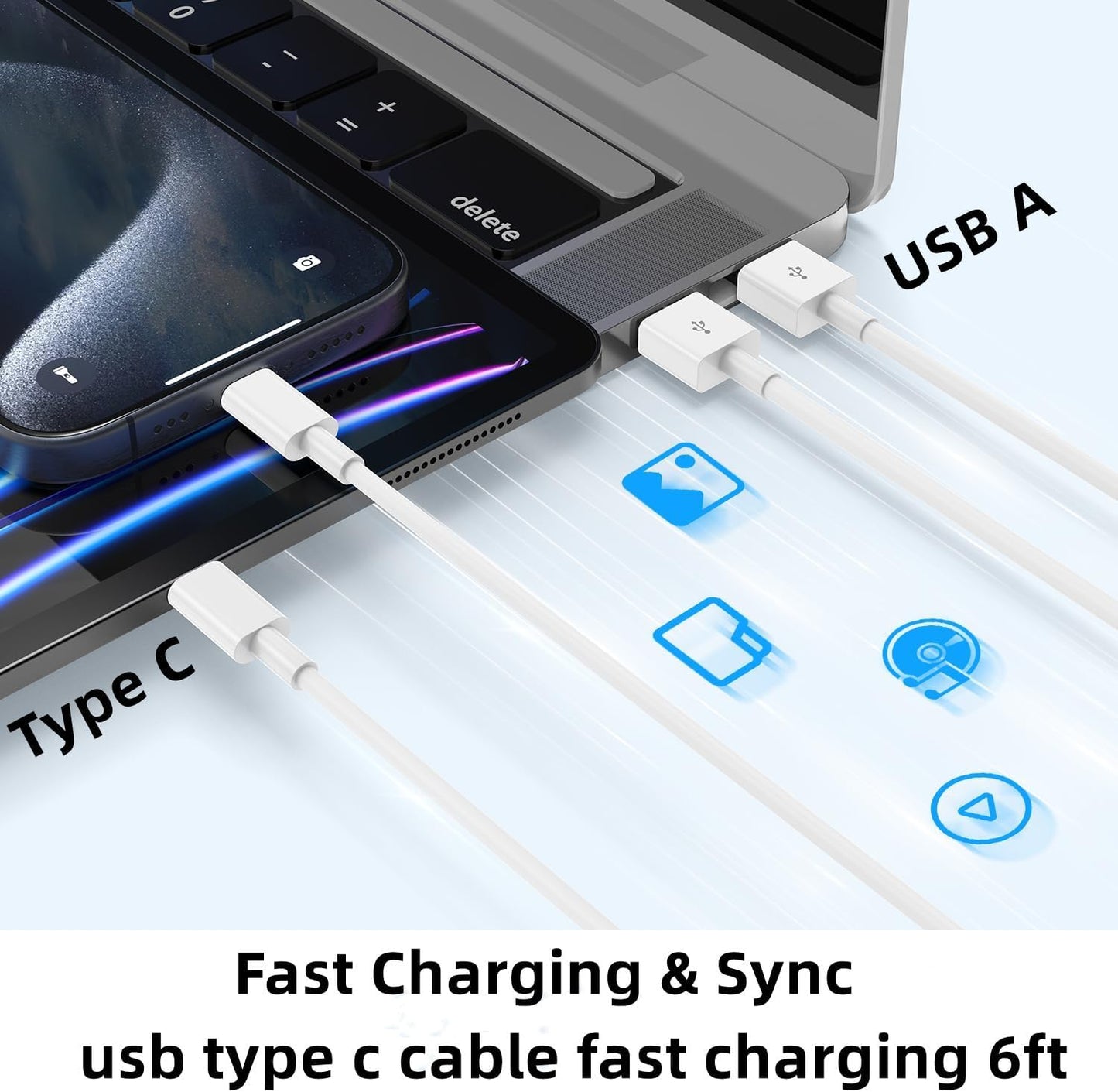 6ft Car Carplay Charger Cable for Apple iPhone 17 Pro Max/17 Air/16/16 Pro Max/15 Pro Max/15 Plus/15 Pro, USB A to USB C Car Play Cord for iPad 12.9 10th Gen 5th/4th Gen/Mini Type C Car Charging Cable